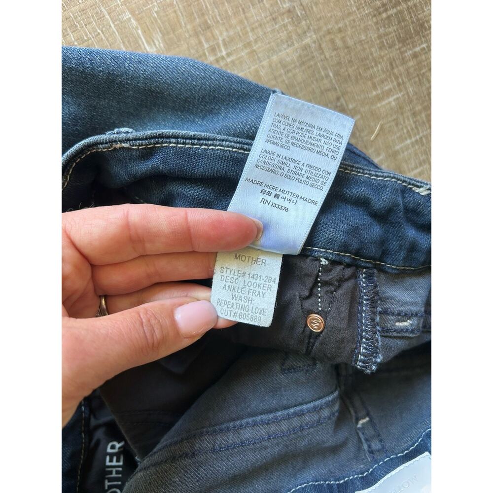 MOTHER The Looker Ankle Fray Repeating Love Skinny Jeans Womens 26 Raw Hem Blue - Picture 4 of 13